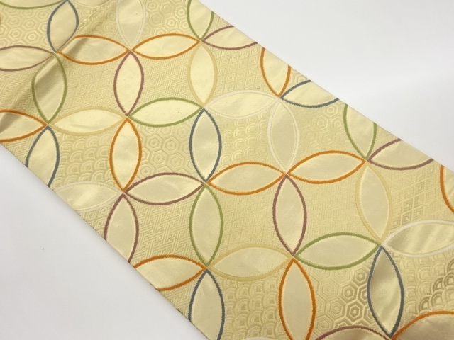 七宝に古典柄尽くし模様織出し名古屋帯